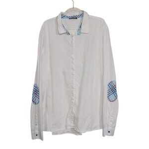 Saint James Elbow Patch Shirt Womens Size 18 White 100% Cotton Button Front